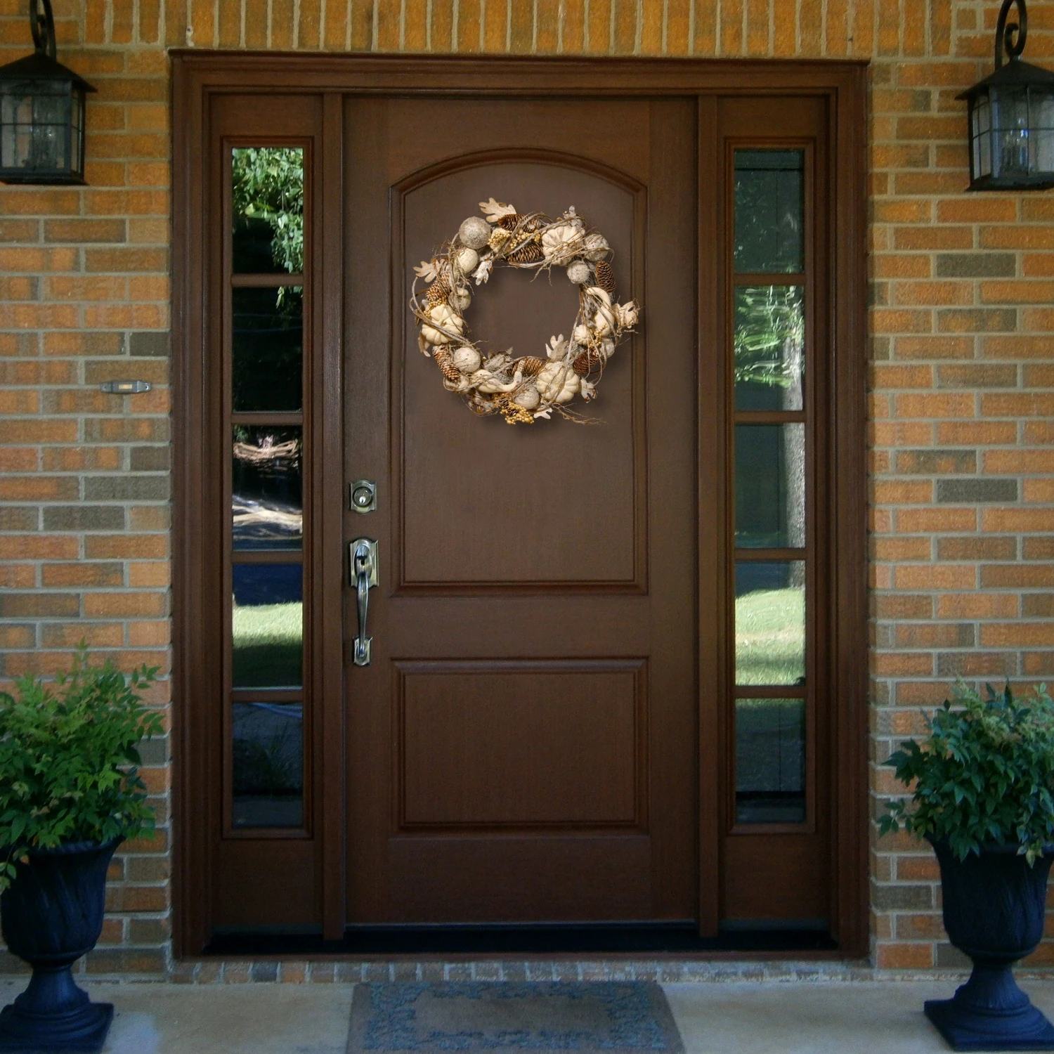 20 In. Fall Wreath With Pumpkins, Gourds, Pinecones, Berry Clusters, Ball Ornaments, Oak Leaves 2 20 In. Fall Wreath With Pumpkins, Gourds, Pinecones, Berry Clusters, Ball Ornaments, Oak Leaves - Image 2