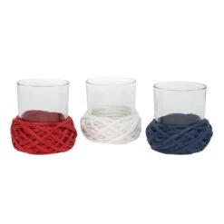 3.5 In. 3-Piece Patriotic Candleholders Decorated With Red White And Blue Thread