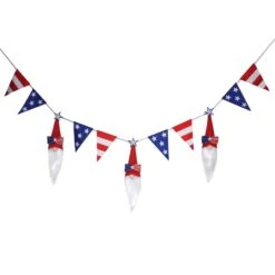 6 Ft. Patriotic Flags And Red Gnomes Garland
