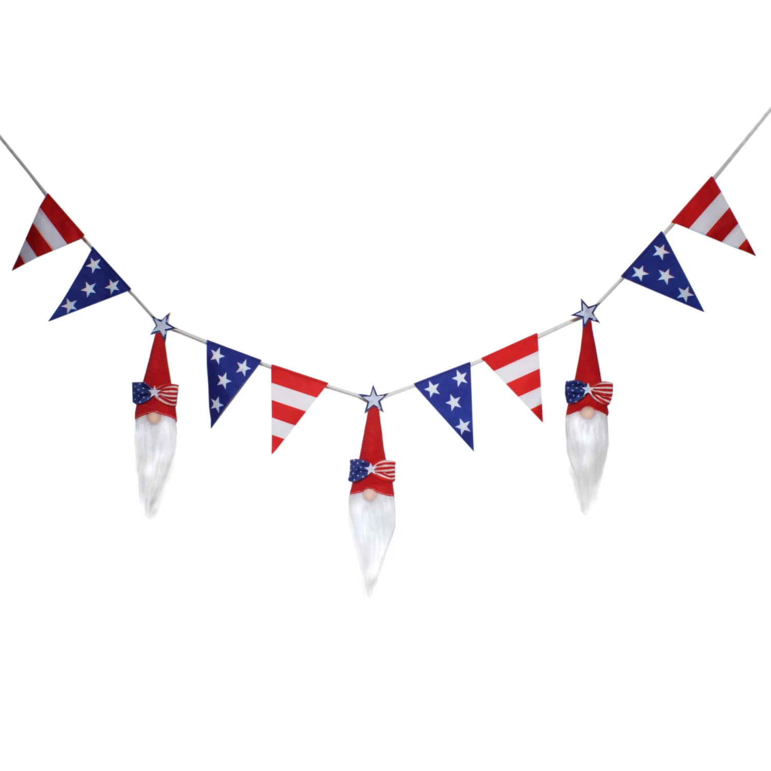6 Ft. Patriotic Flags And Red Gnomes Garland 1 6 Ft. Patriotic Flags And Red Gnomes Garland
