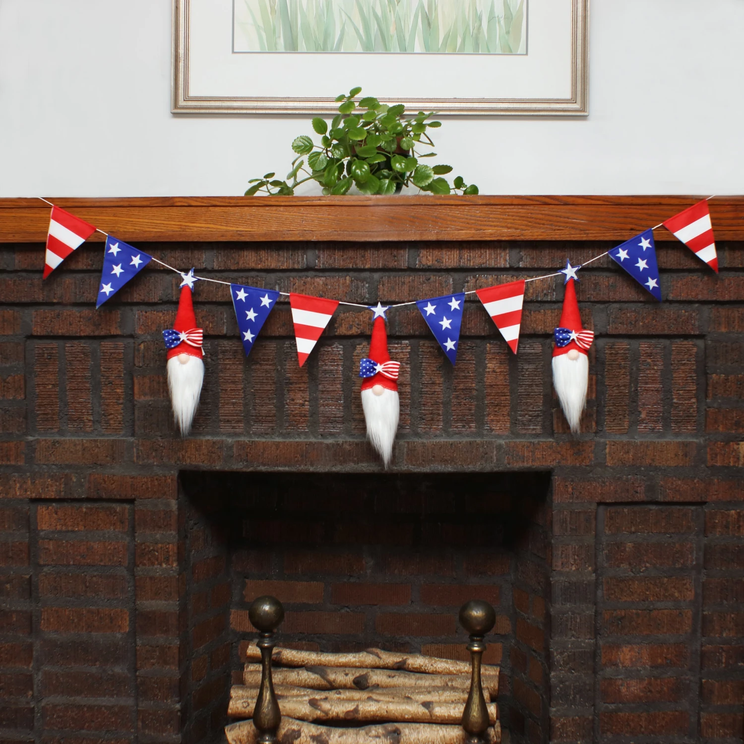 6 Ft. Patriotic Flags And Red Gnomes Garland 2 6 Ft. Patriotic Flags And Red Gnomes Garland - Image 2