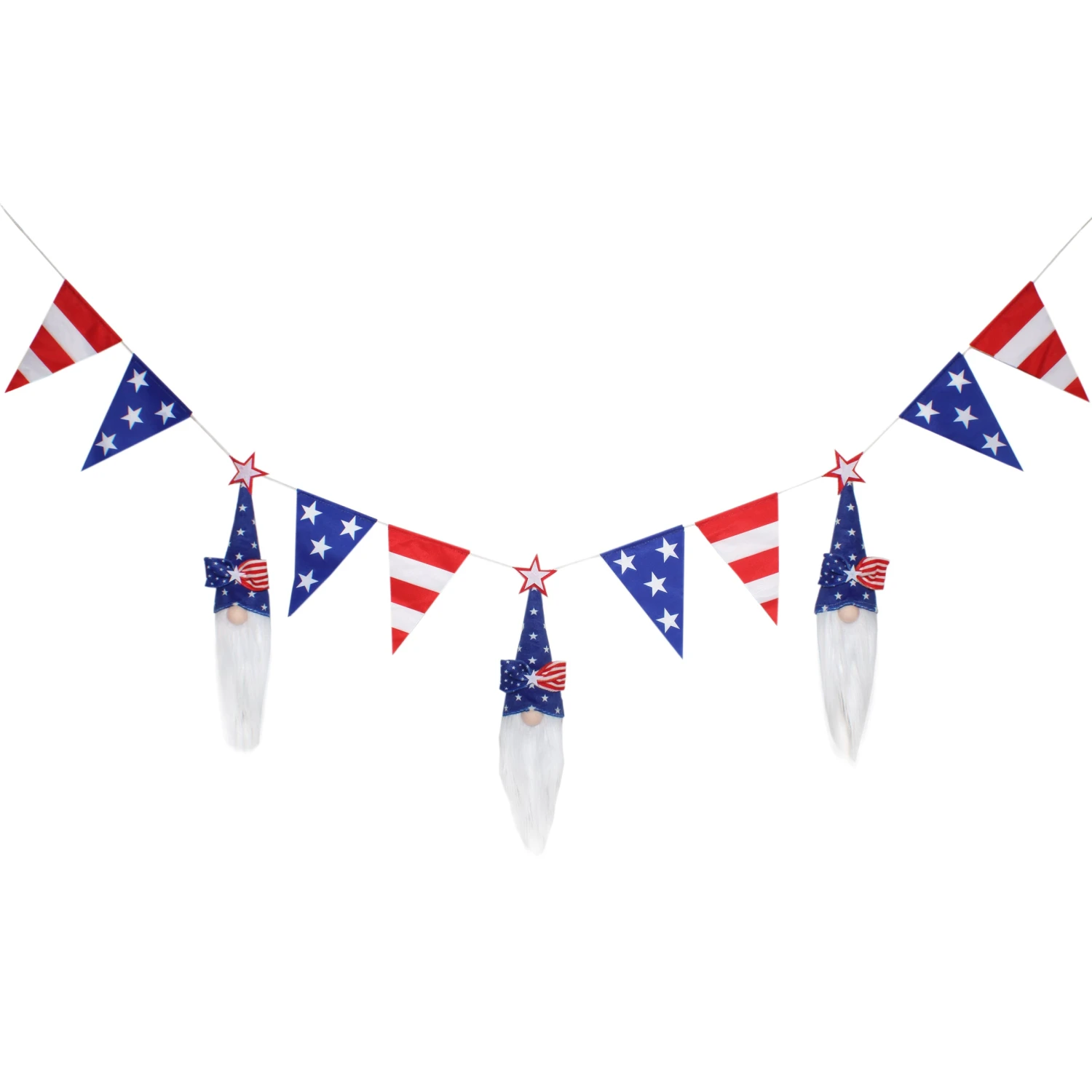 6 Ft. Patriotic Flags And Blue Gnomes Garland 1 6 Ft. Patriotic Flags And Blue Gnomes Garland