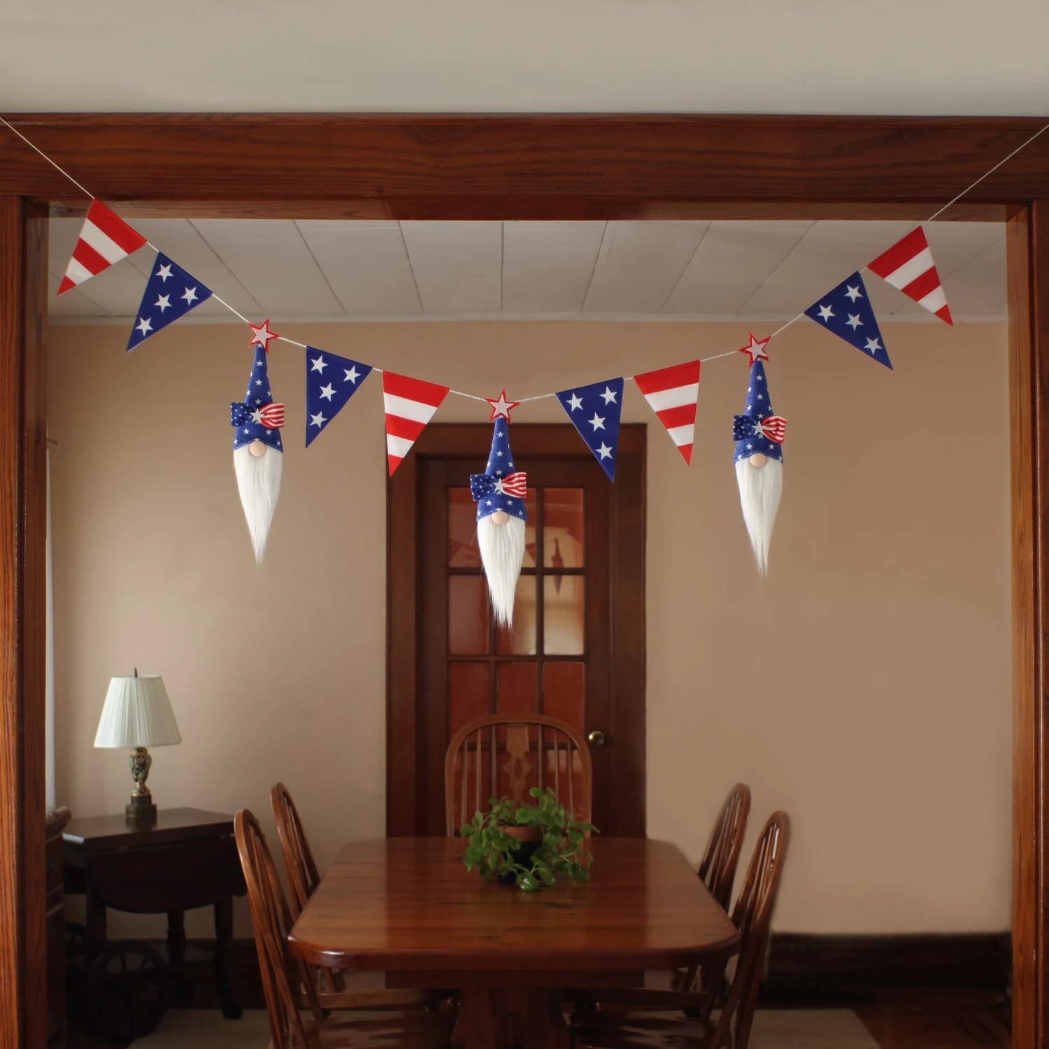 6 Ft. Patriotic Flags And Blue Gnomes Garland 2 6 Ft. Patriotic Flags And Blue Gnomes Garland - Image 2
