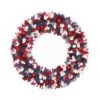 21 In. Patriotic Wreath With Red White And Blue Flowers Petals Tinsel