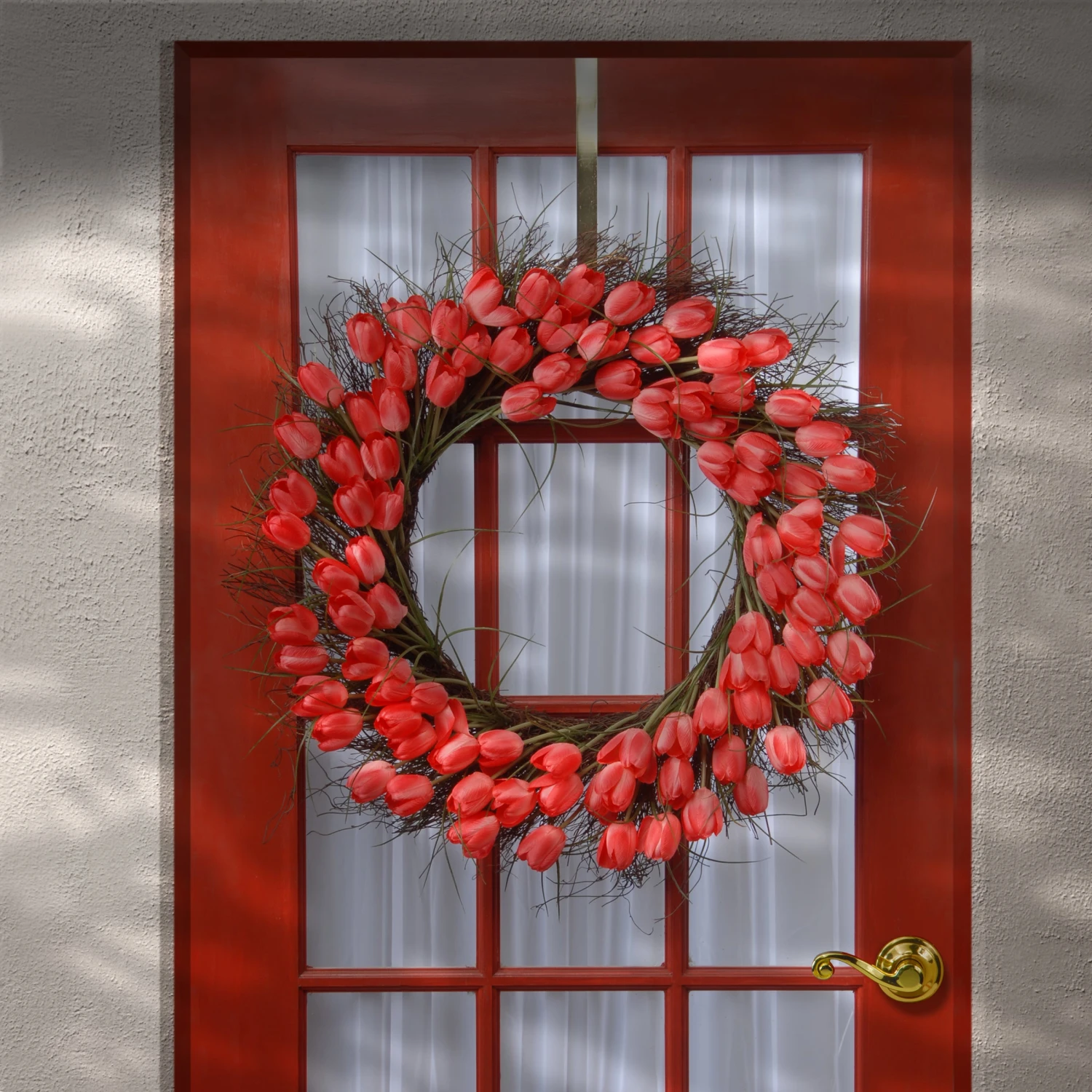 32 In. Spring Wreath With Red Tulip Blooms, Flowing Green Stems 2 32 In. Spring Wreath With Red Tulip Blooms, Flowing Green Stems - Image 2