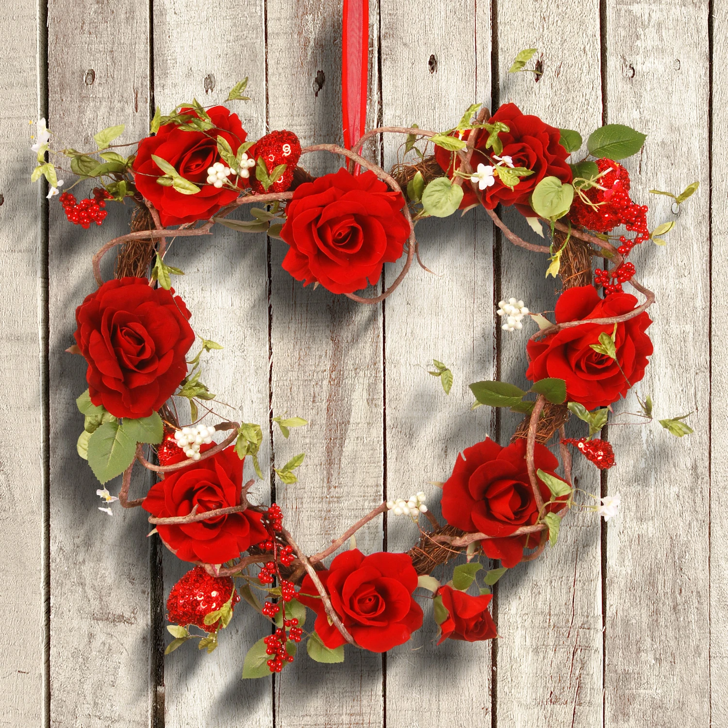 20 In. Valentine's Floral Heart Red Roses Wreath 2 20 In. Valentine's Floral Heart Red Roses Wreath - Image 2