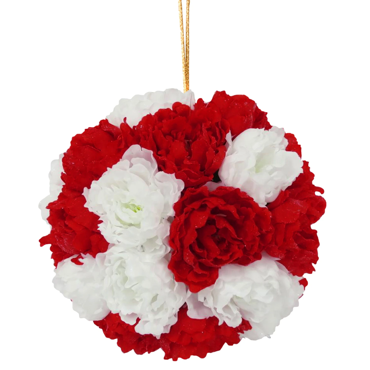 12 In. Red And White Peony Hanging Ball 1 12 In. Red And White Peony Hanging Ball
