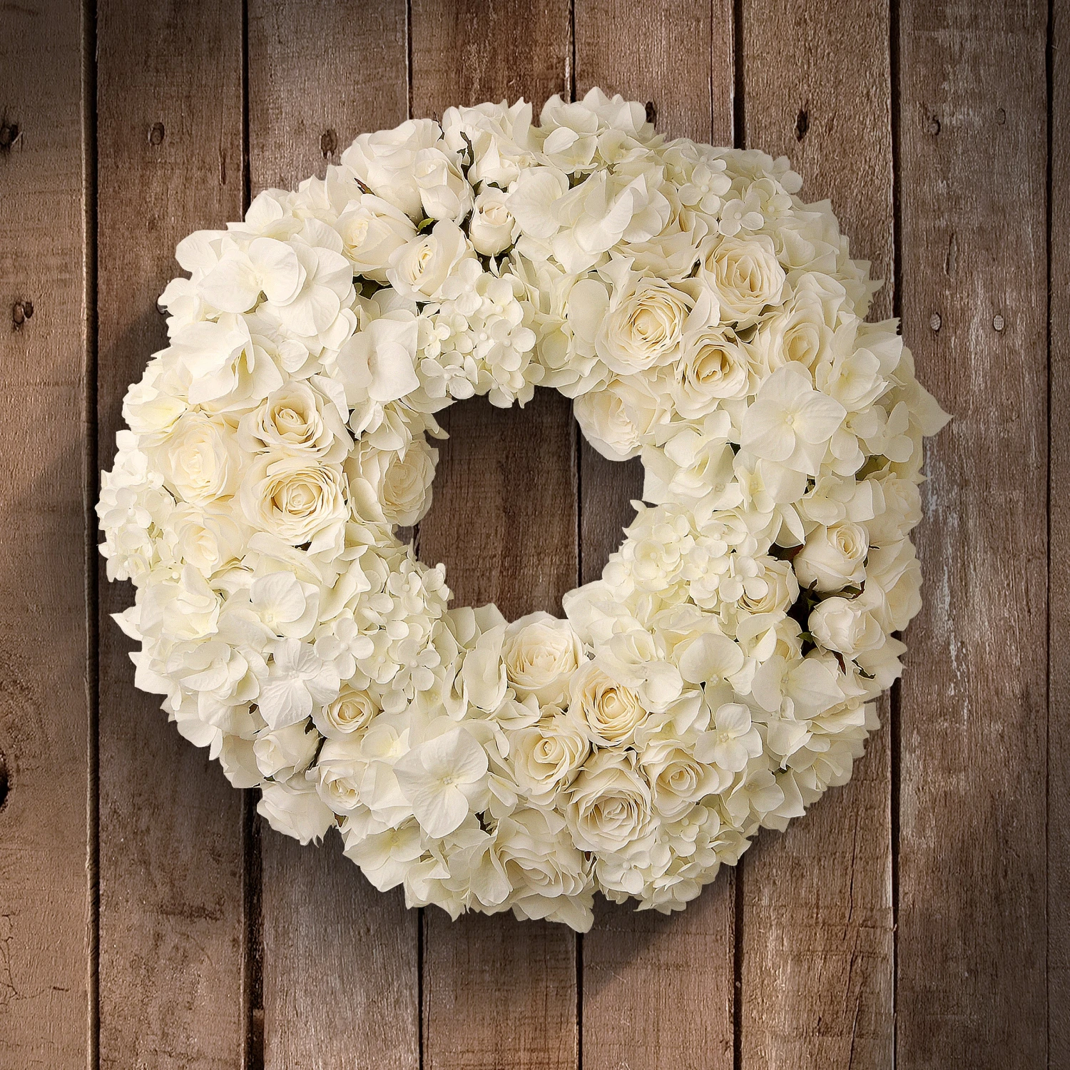 18 In. Valentine's White Roses And Hydrangea Blooms Floral Wreath 2 18 In. Valentine's White Roses And Hydrangea Blooms Floral Wreath - Image 2
