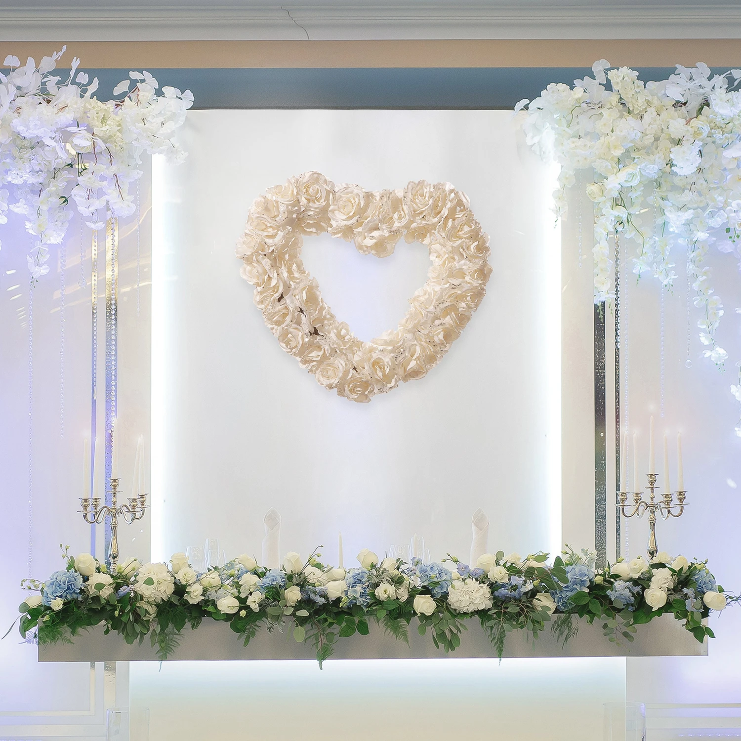 20 In. Valentine's Floral Heart White Roses Wreath 2 20 In. Valentine's Floral Heart White Roses Wreath - Image 2