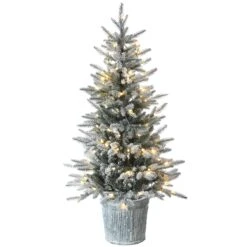 4.5 Ft. Pre-Lit Snowy Alpine Fir Tree With LED Lights