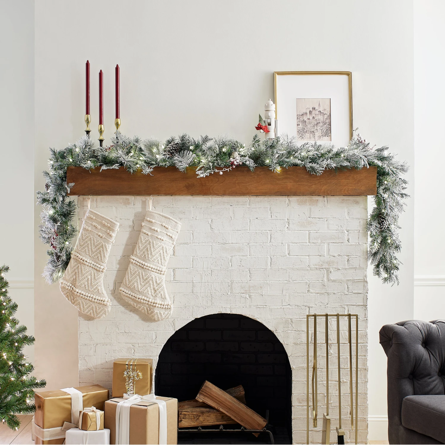 9 Ft. Pre-Lit Snowy Bedford Pine Garland With LED Lights 2 9 Ft. Pre-Lit Snowy Bedford Pine Garland With LED Lights - Image 2