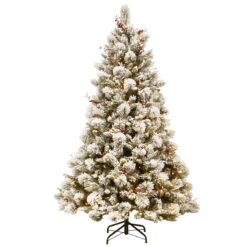 7.5 Ft. Pre-Lit Snowy Bedford Pine Tree With Clear Lights -Christmas Trees Sales SBE1 309 75