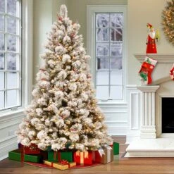 7.5 Ft. Pre-Lit Snowy Bedford Pine Tree With Clear Lights -Christmas Trees Sales SBE1 309 75 2