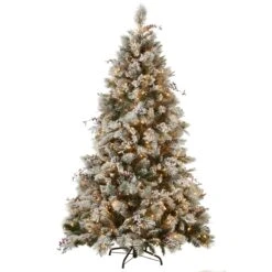 7.5 Ft. Pre-Lit Snowy Bedford Pine Tree With Clear Lights