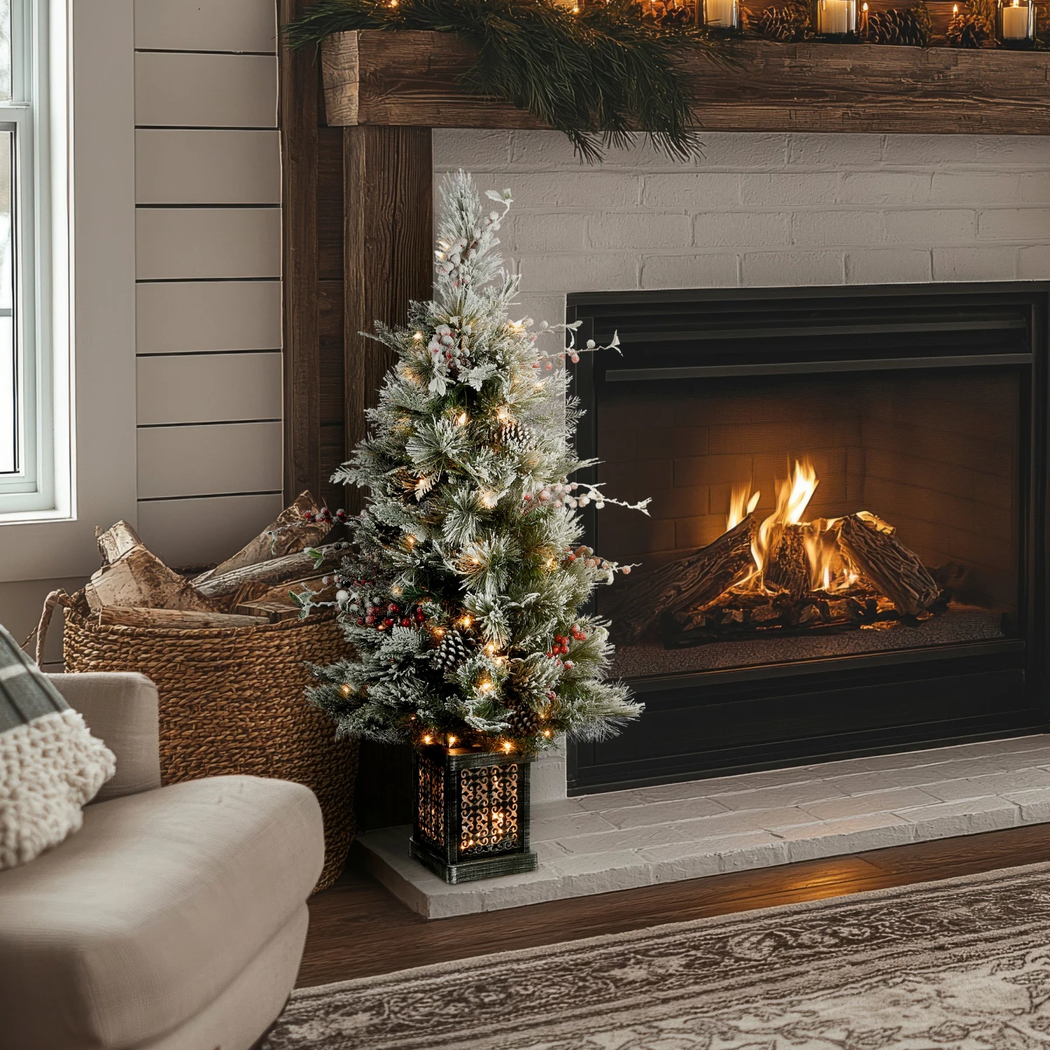 4 Ft. Pre-Lit Snowy Bedford Pine Tree With Clear Lights 2 4 Ft. Pre-Lit Snowy Bedford Pine Tree With Clear Lights - Image 2