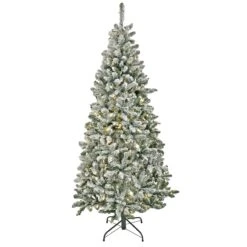 6.5 Ft. Pre-Lit Snowy Chatham Slim Tree WithPowerConnect Dual Color LED Lights