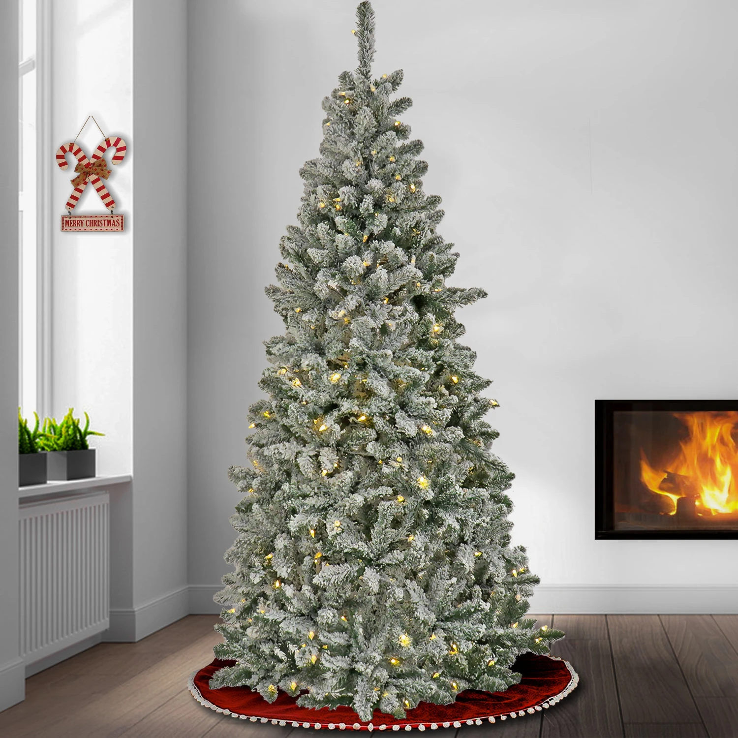 6.5 Ft. Pre-Lit Snowy Chatham Slim Tree WithPowerConnect Dual Color LED Lights 2 6.5 Ft. Pre-Lit Snowy Chatham Slim Tree WithPowerConnect Dual Color LED Lights - Image 2