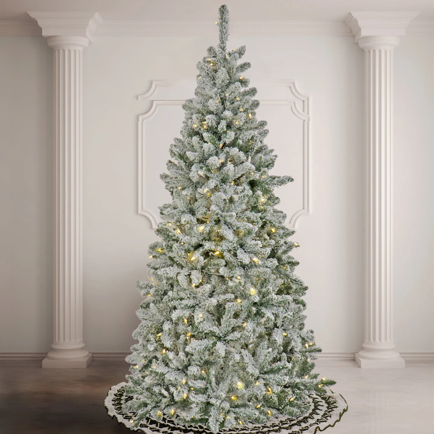 9 Ft. Pre-Lit Snowy Chatham Slim Tree With PowerConnect Dual Colored LED Lights 2 9 Ft. Pre-Lit Snowy Chatham Slim Tree With PowerConnect Dual Colored LED Lights - Image 2