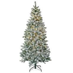 6.5 Ft. Pre-Lit Snowy Chatham Slim Tree With Warm White LED Lights