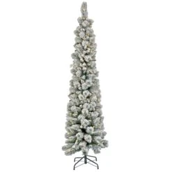 7 Ft. Pre-Lit Snowy Methow Pencil Slim Tree With LED Lights