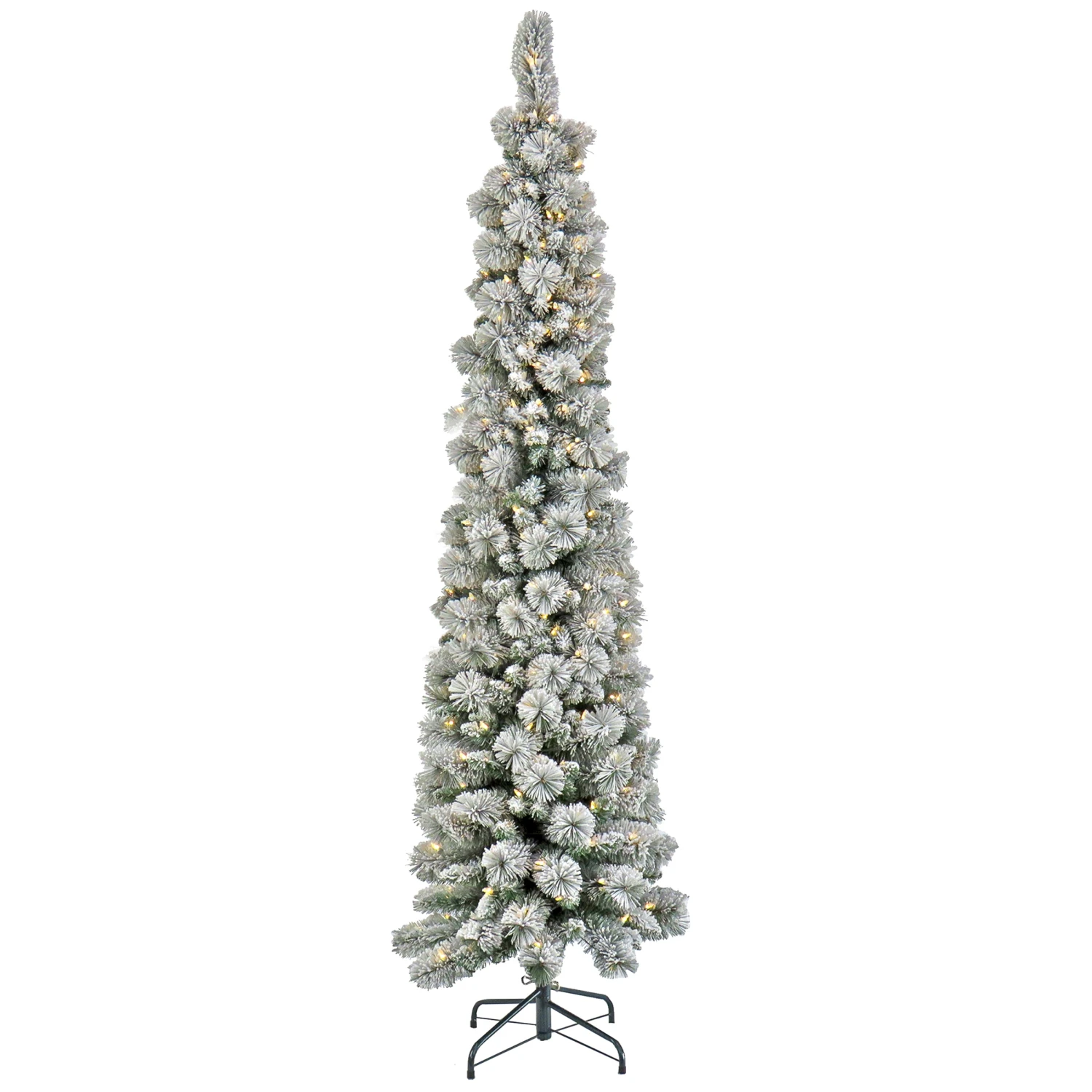 7 Ft. Pre-Lit Snowy Methow Pencil Slim Tree With LED Lights 1 7 Ft. Pre-Lit Snowy Methow Pencil Slim Tree With LED Lights