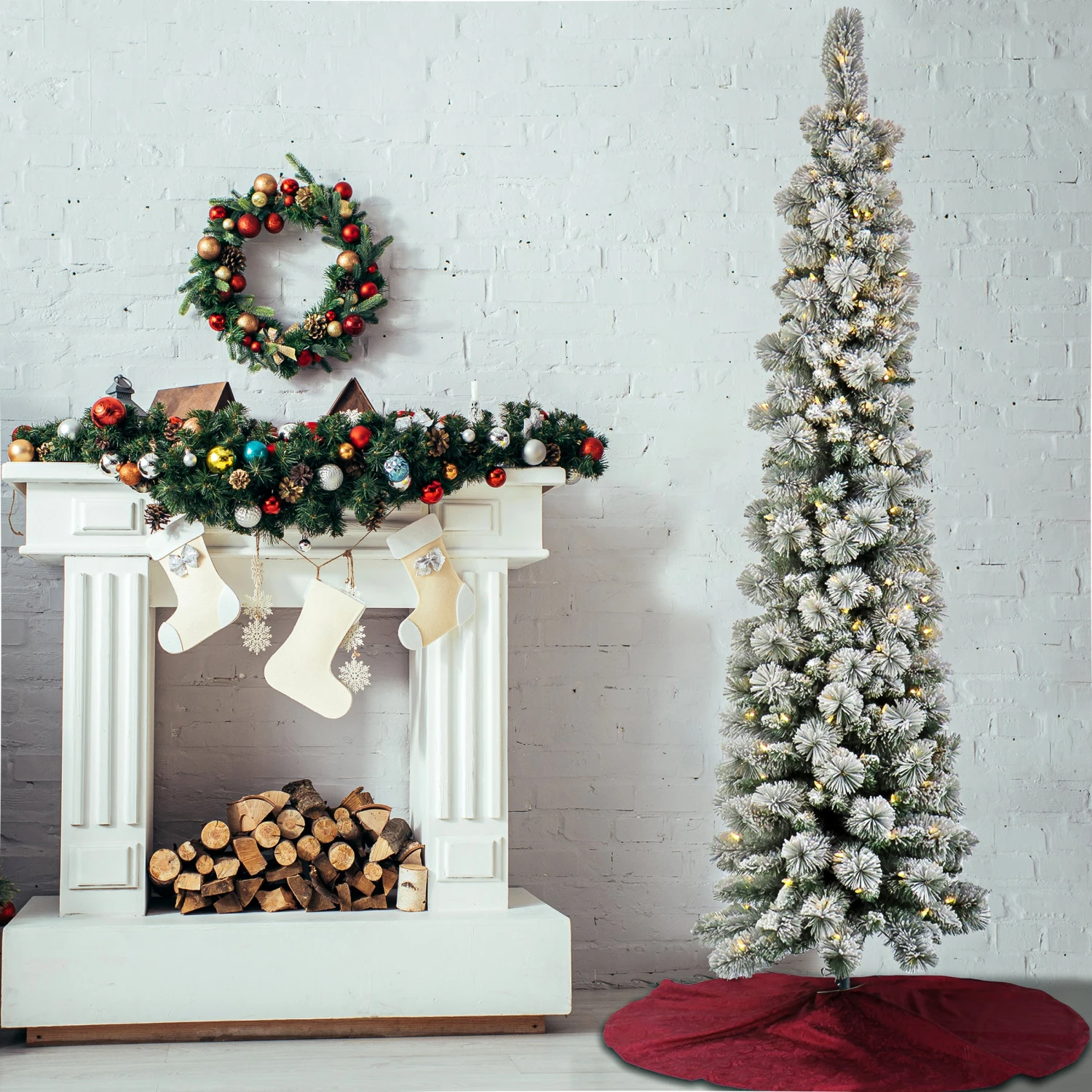 7 Ft. Pre-Lit Snowy Methow Pencil Slim Tree With LED Lights 2 7 Ft. Pre-Lit Snowy Methow Pencil Slim Tree With LED Lights - Image 2