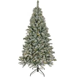 9 Ft. Pre-Lit Snowy Harwich Hinged Tree With PowerConnect Warm White LED Lights