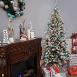 7.5 Ft. Pre-Lit Snowy Mountain Pine Slim Tree With Clear Lights 10 7.5 Ft. Pre-Lit Snowy Mountain Pine Slim Tree With Clear Lights -Christmas Trees Sales SMT 304 75 Deco