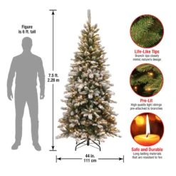 7.5 Ft. Pre-Lit Snowy Mountain Pine Slim Tree With Clear Lights 11 7.5 Ft. Pre-Lit Snowy Mountain Pine Slim Tree With Clear Lights -Christmas Trees Sales SMT 304 75 Dim