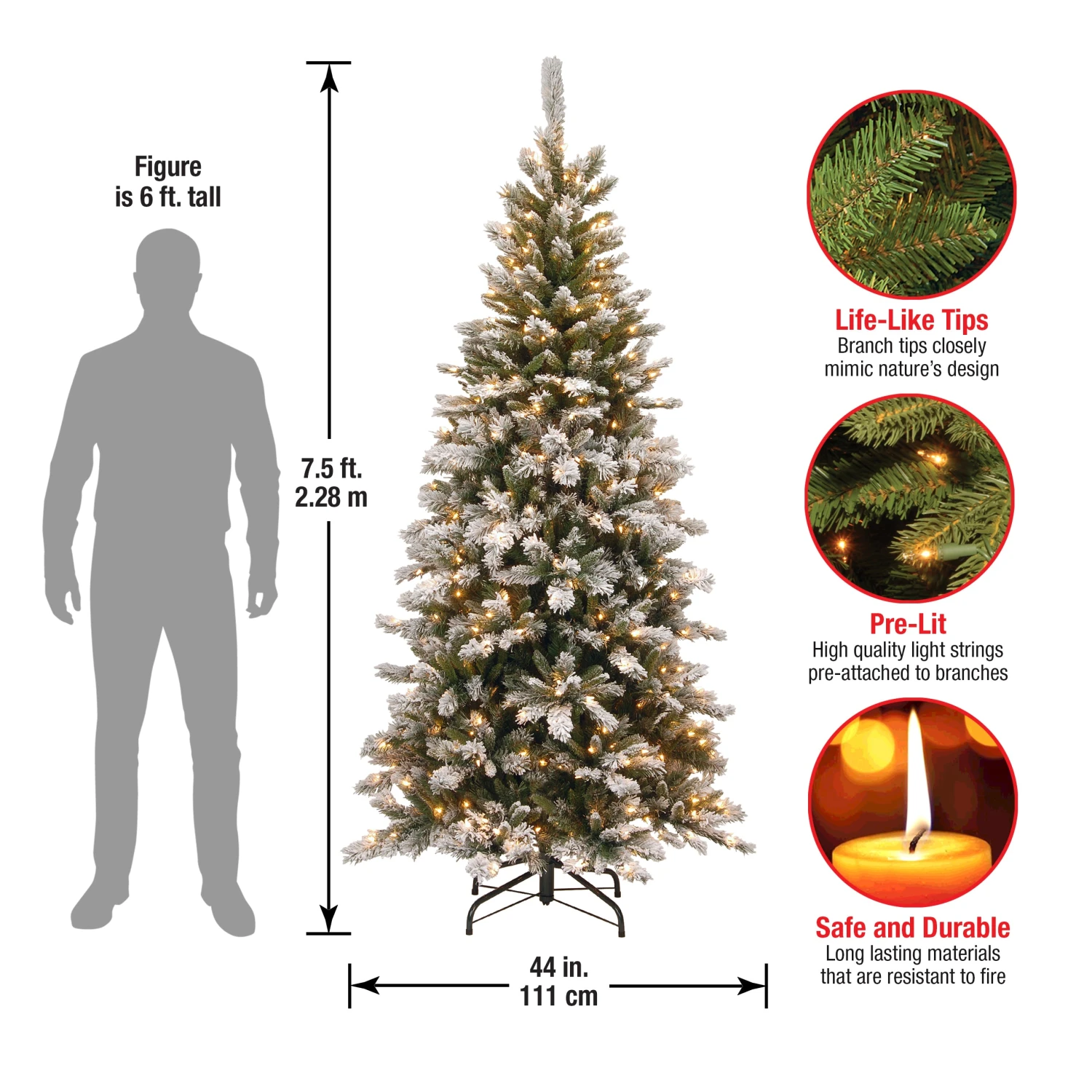 7.5 Ft. Pre-Lit Snowy Mountain Pine Slim Tree With Clear Lights 5 7.5 Ft. Pre-Lit Snowy Mountain Pine Slim Tree With Clear Lights - Image 5