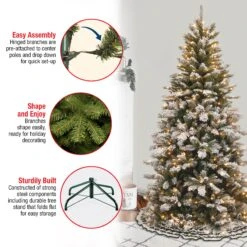 7.5 Ft. Pre-Lit Snowy Mountain Pine Slim Tree With Clear Lights 12 7.5 Ft. Pre-Lit Snowy Mountain Pine Slim Tree With Clear Lights -Christmas Trees Sales SMT 304 75 Features