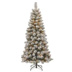 7.5 Ft. Pre-Lit Snowy Bristle PineSlim Tree With Clear Lights