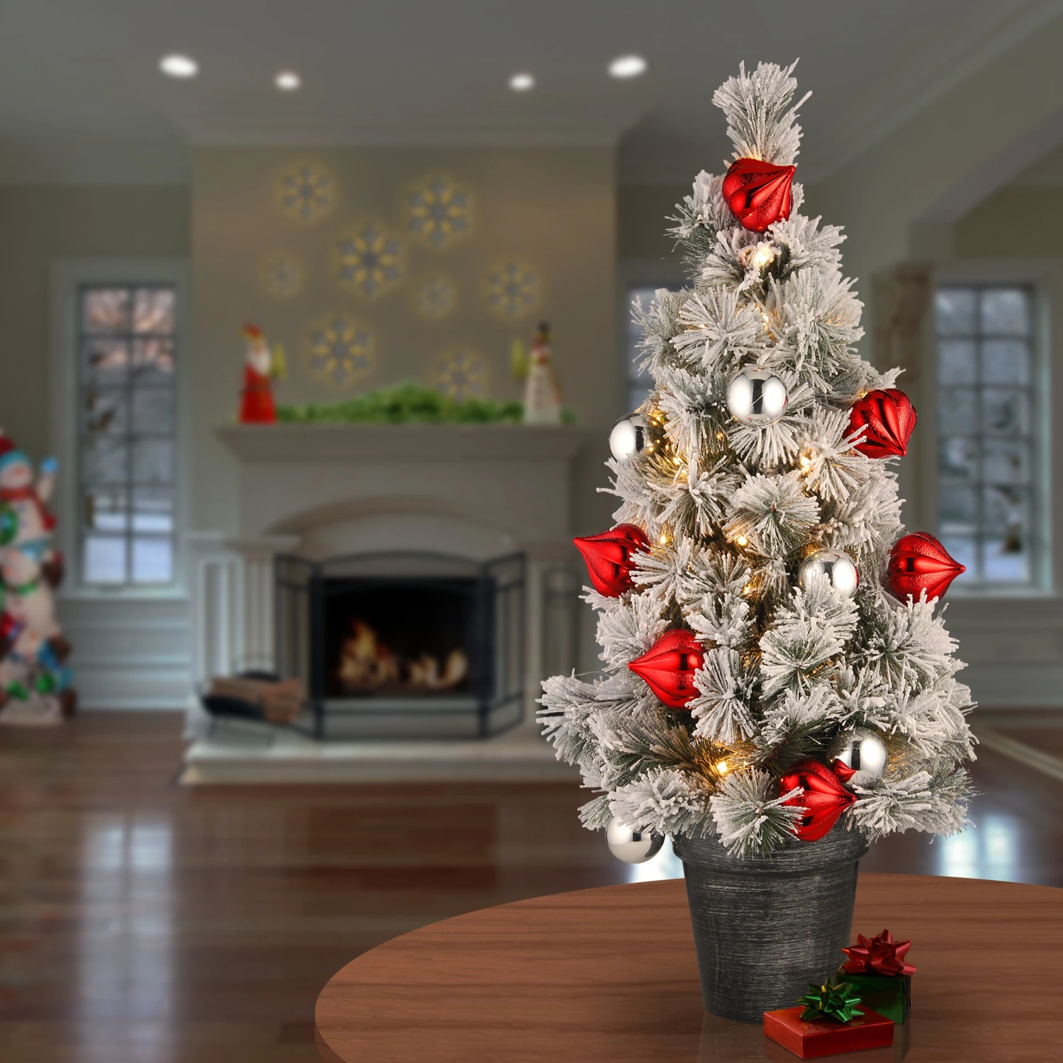 2 Ft. Pre-Lit Snowy Bristle Pine Tree With LED Lights 2 2 Ft. Pre-Lit Snowy Bristle Pine Tree With LED Lights - Image 2