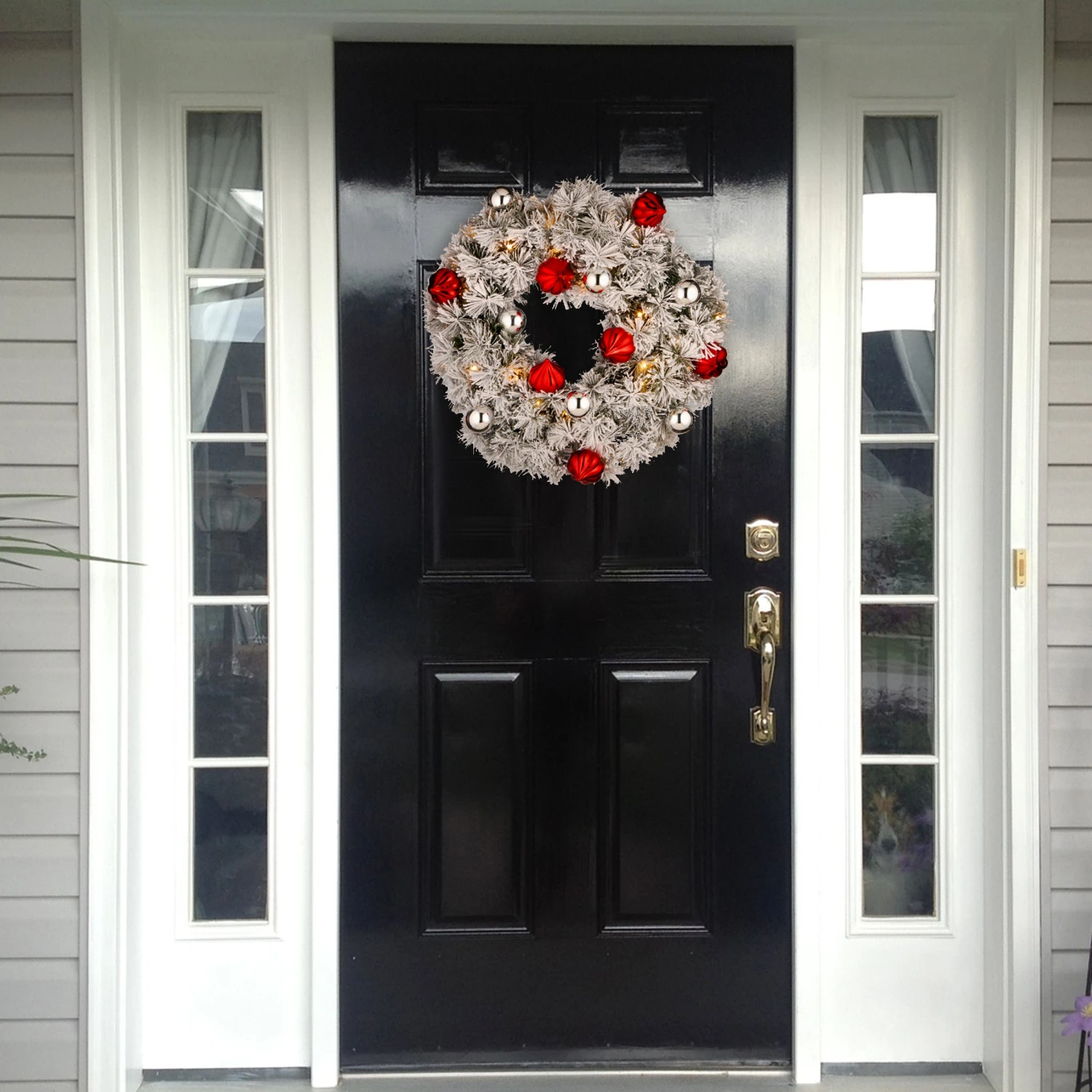 24 In. Pre-Lit Snowy Bristle Pine Wreath With LED Lights 2 24 In. Pre-Lit Snowy Bristle Pine Wreath With LED Lights - Image 2