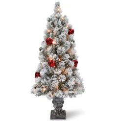 4 Ft. Pre-Lit Snowy Bristle Pine Tree With Clear Lights