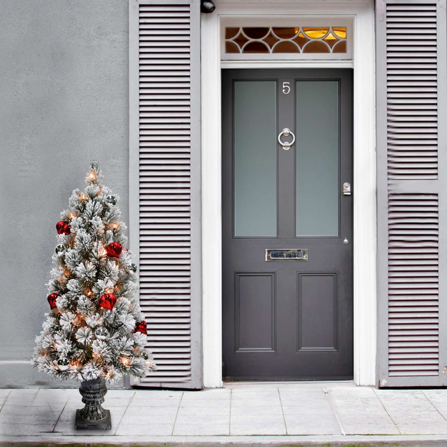 4 Ft. Pre-Lit Snowy Bristle Pine Tree With Clear Lights 2 4 Ft. Pre-Lit Snowy Bristle Pine Tree With Clear Lights - Image 2