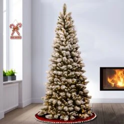 7.5 Ft. Pre-Lit Snowy Westwood Pine Slim Tree With Clear Lights 7 7.5 Ft. Pre-Lit Snowy Westwood Pine Slim Tree With Clear Lights -Christmas Trees Sales SWP3 304 75 2