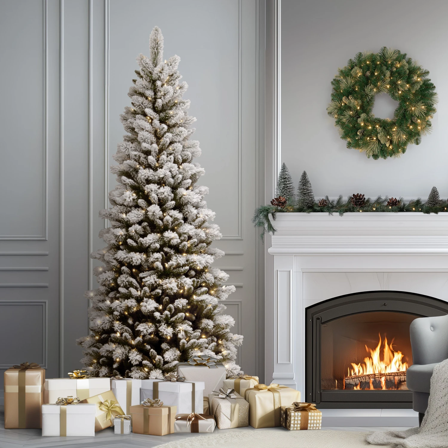 7.5 Ft. Pre-Lit Snowy Westwood Pine Slim Tree With Clear Lights 2 7.5 Ft. Pre-Lit Snowy Westwood Pine Slim Tree With Clear Lights - Image 2