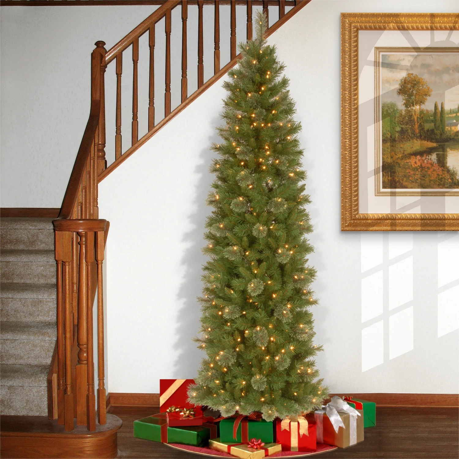 7.5 Ft. Pre-Lit Tacoma Pine Pencil Slim Tree With Clear Lights 2 7.5 Ft. Pre-Lit Tacoma Pine Pencil Slim Tree With Clear Lights - Image 2