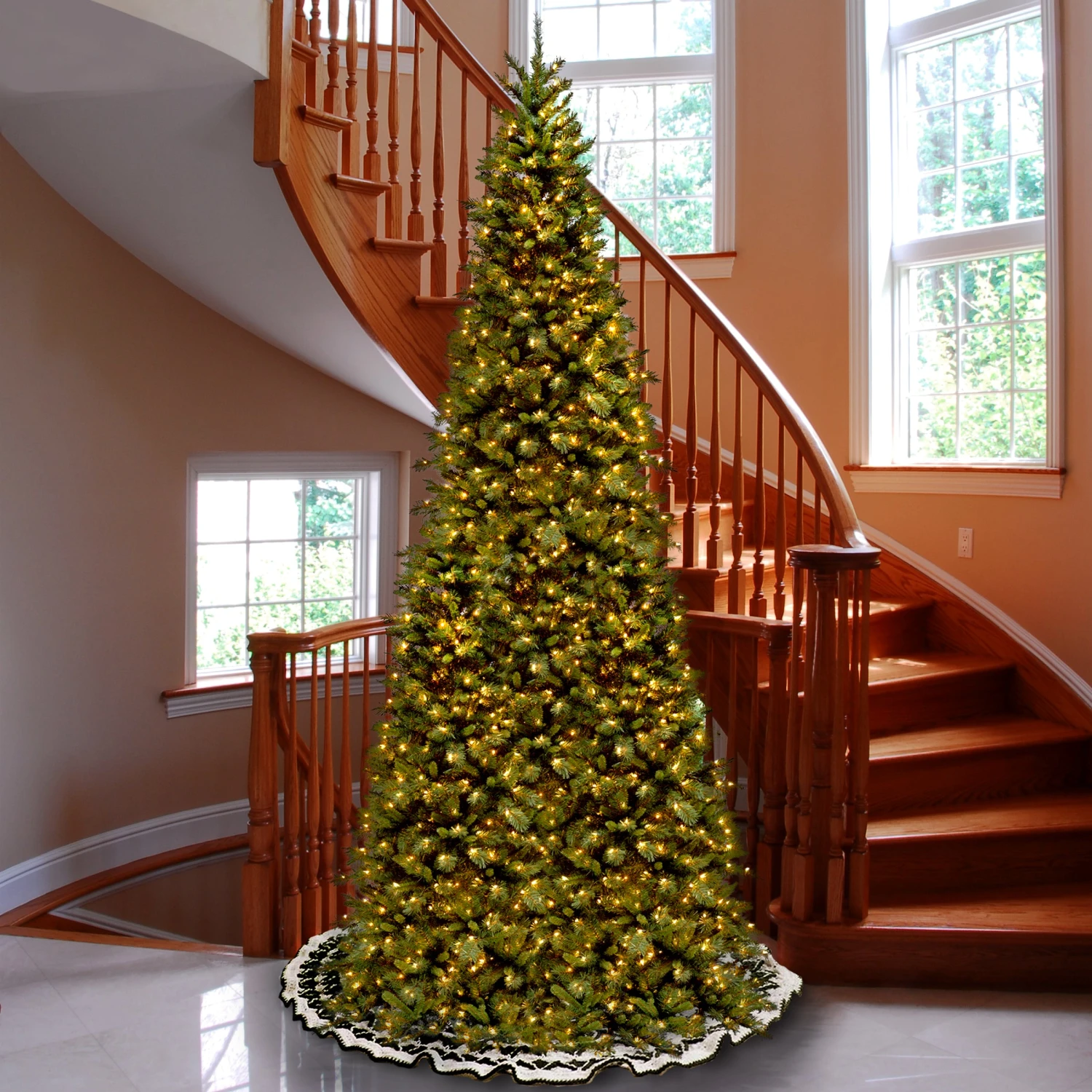 10 Ft. Pre-Lit Tiffany Fir Slim Tree With Clear Lights 3 10 Ft. Pre-Lit Tiffany Fir Slim Tree With Clear Lights - Image 3