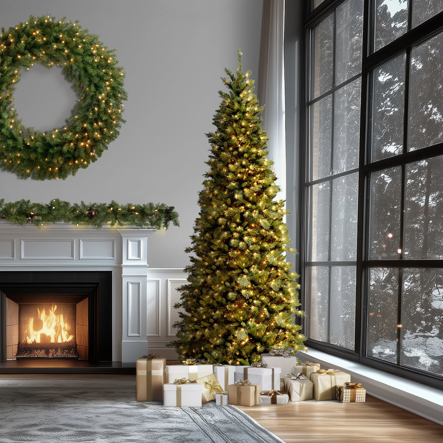 10 Ft. Pre-Lit Tiffany Fir Slim Tree With Clear Lights 2 10 Ft. Pre-Lit Tiffany Fir Slim Tree With Clear Lights - Image 2