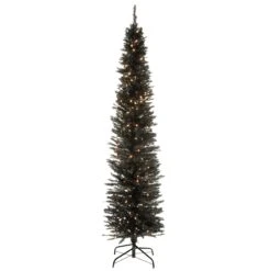 6 Ft. Pre-Lit Tinsel Collection Black Tree With Clear Lights