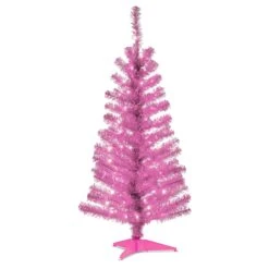 4 Ft. Pre-Lit Tinsel Collection Pink Tree With Clear Lights