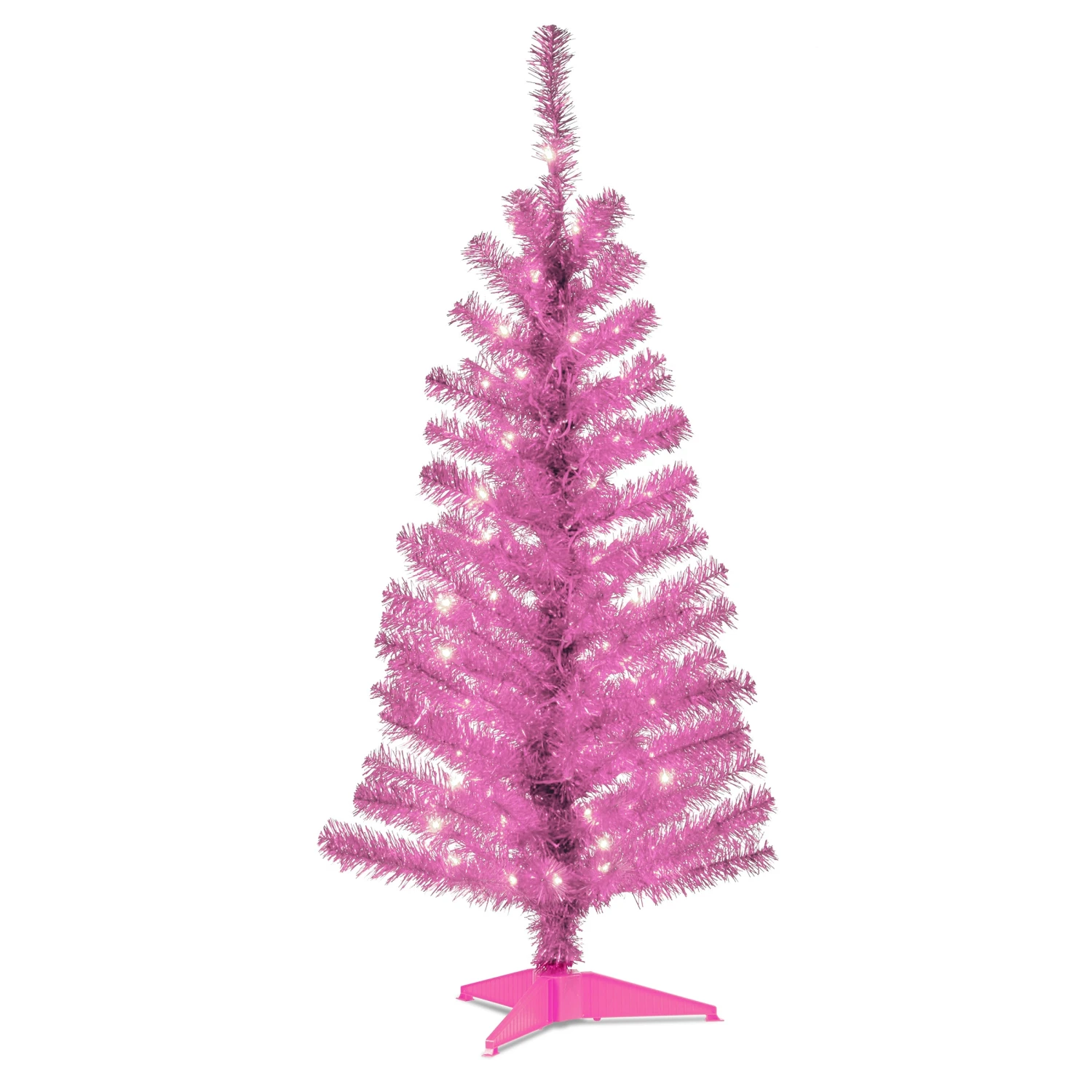 4 Ft. Pre-Lit Tinsel Collection Pink Tree With Clear Lights 1 4 Ft. Pre-Lit Tinsel Collection Pink Tree With Clear Lights
