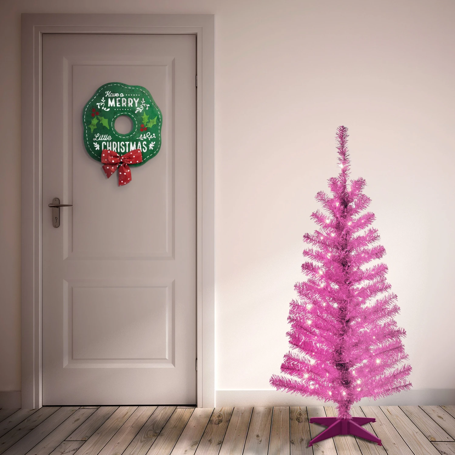 4 Ft. Pre-Lit Tinsel Collection Pink Tree With Clear Lights 3 4 Ft. Pre-Lit Tinsel Collection Pink Tree With Clear Lights - Image 3