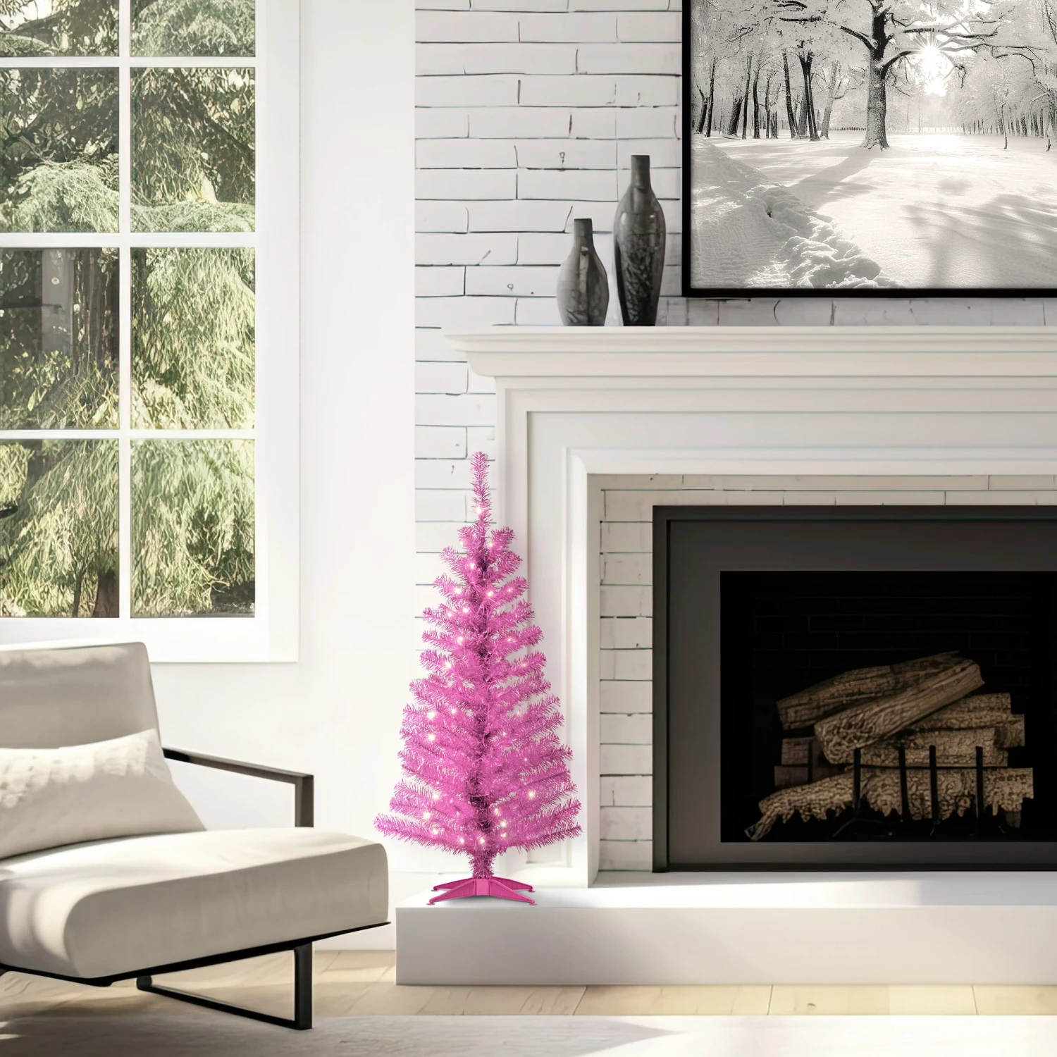 4 Ft. Pre-Lit Tinsel Collection Pink Tree With Clear Lights 2 4 Ft. Pre-Lit Tinsel Collection Pink Tree With Clear Lights - Image 2