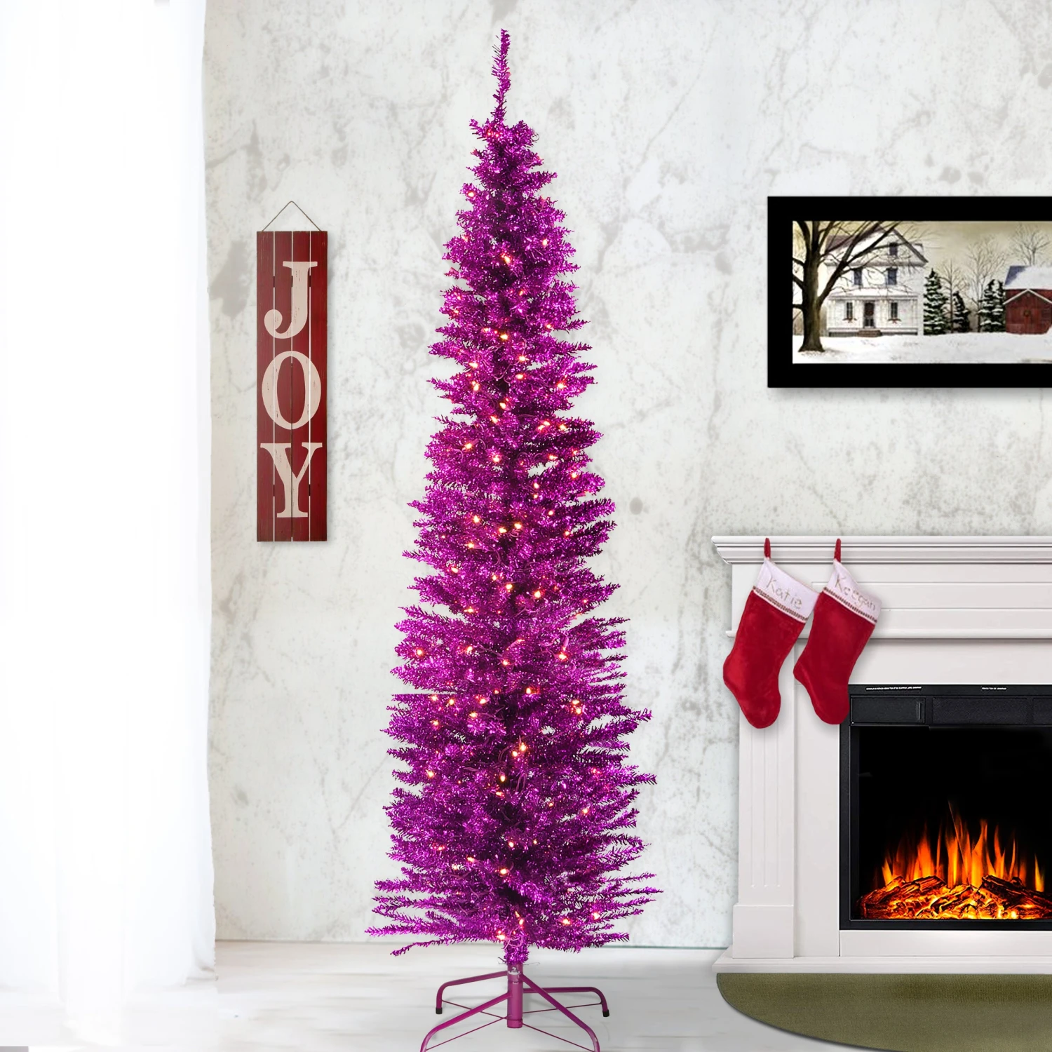 6 Ft. Pre-Lit Tinsel Collection Pink Tree With Clear Lights 2 6 Ft. Pre-Lit Tinsel Collection Pink Tree With Clear Lights - Image 2