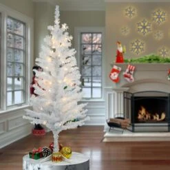 4 Ft. Pre-Lit Tinsel Collection White Iridescent Tree With Clear Lights -Christmas Trees Sales TT33 313 40 2