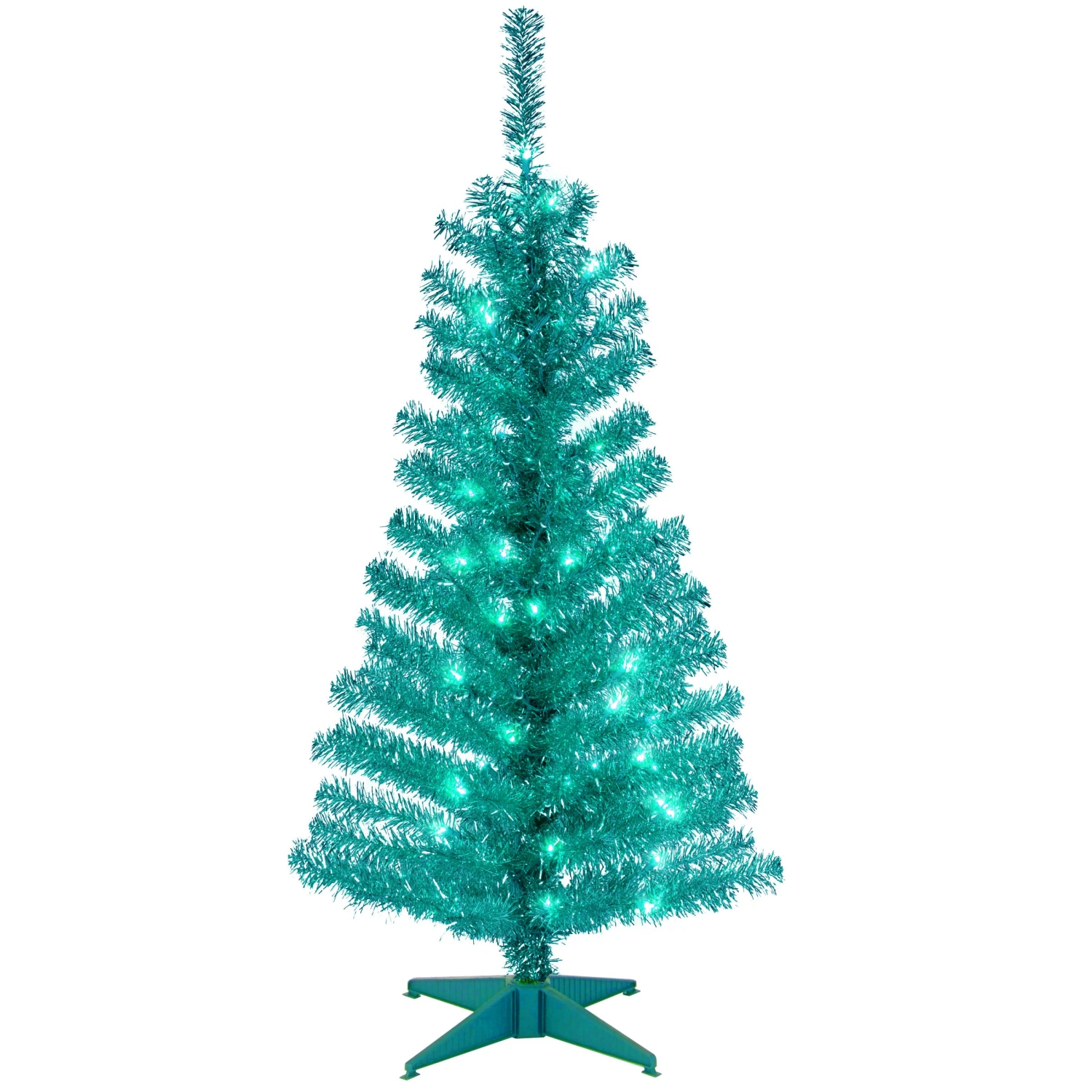 4 Ft. Pre-Lit Tinsel Collection Turquoise Tree With Clear Lights 1 4 Ft. Pre-Lit Tinsel Collection Turquoise Tree With Clear Lights