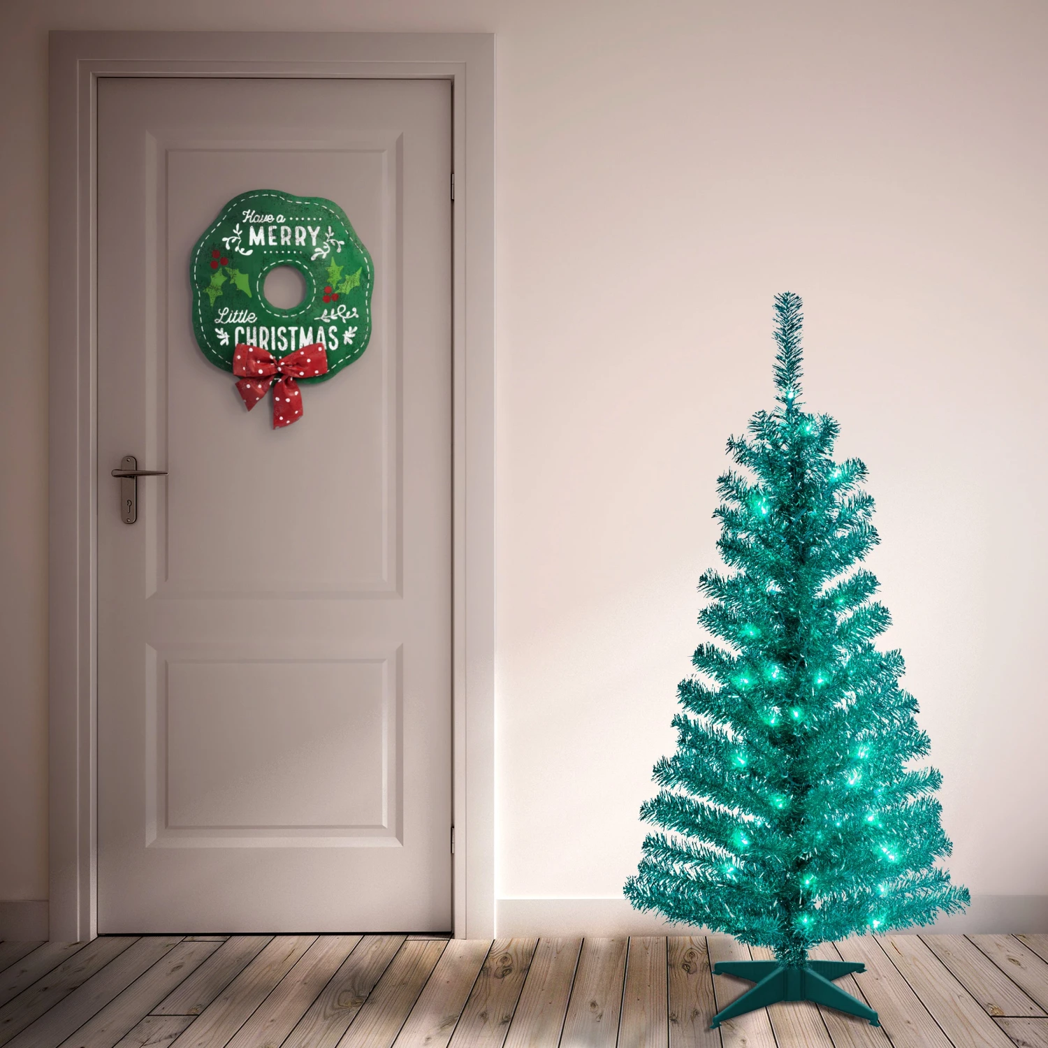 4 Ft. Pre-Lit Tinsel Collection Turquoise Tree With Clear Lights 3 4 Ft. Pre-Lit Tinsel Collection Turquoise Tree With Clear Lights - Image 3